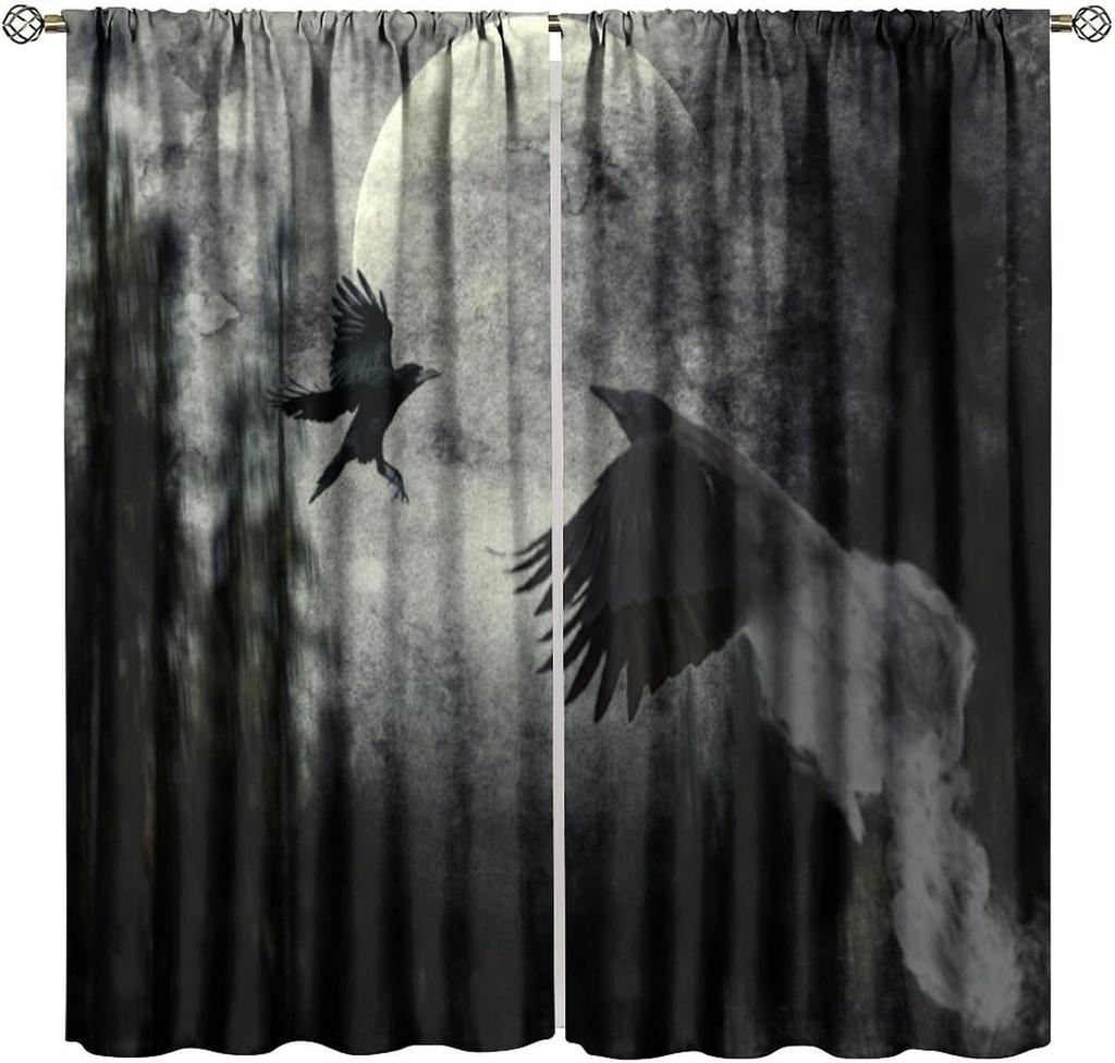 Gothic Black Damask Curtain Vintage Floral Exotic Suger Skull Window Treatments Bedroom Bone Skeleton Antique Bohemian Polyester Washable Ready