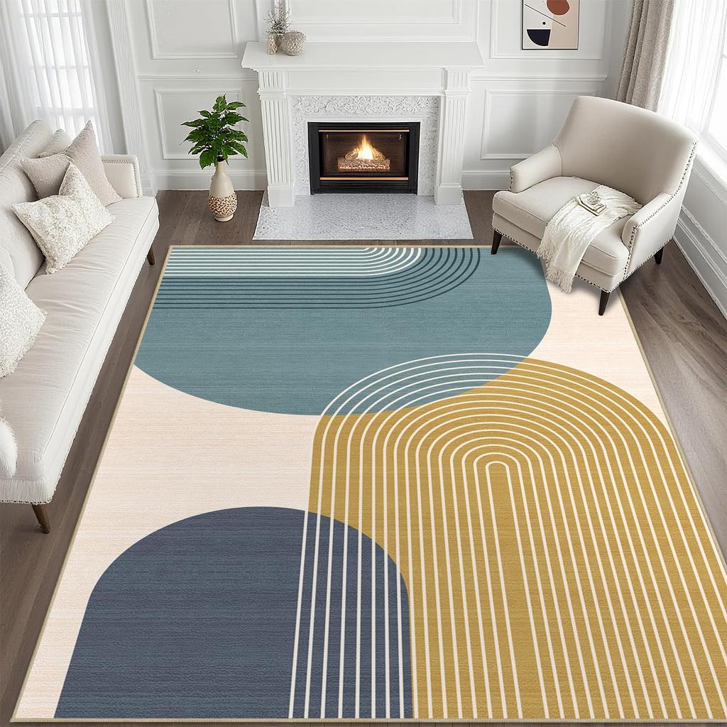 Warmer Nordischer Läufer Teppich Braun Beige Halbkreis Linienmuster Teppich Rutschfeste Fußmatte für Wohnzimmer Schlafzimmer