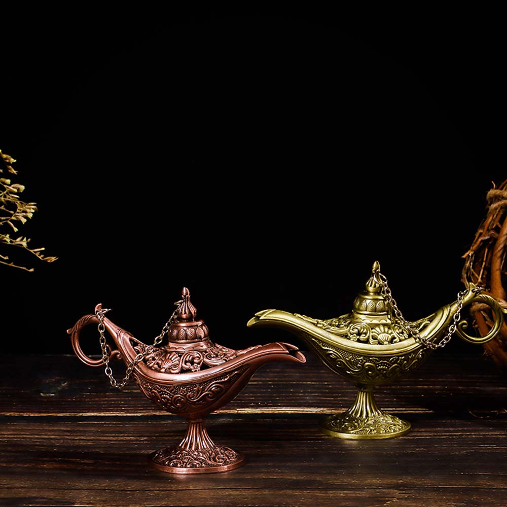 Zinc Zinc Alloy Home Decor Hollow Out Desktop Decor Ornaments Aladdined Magic Lamp Incense Holder Tea Pot