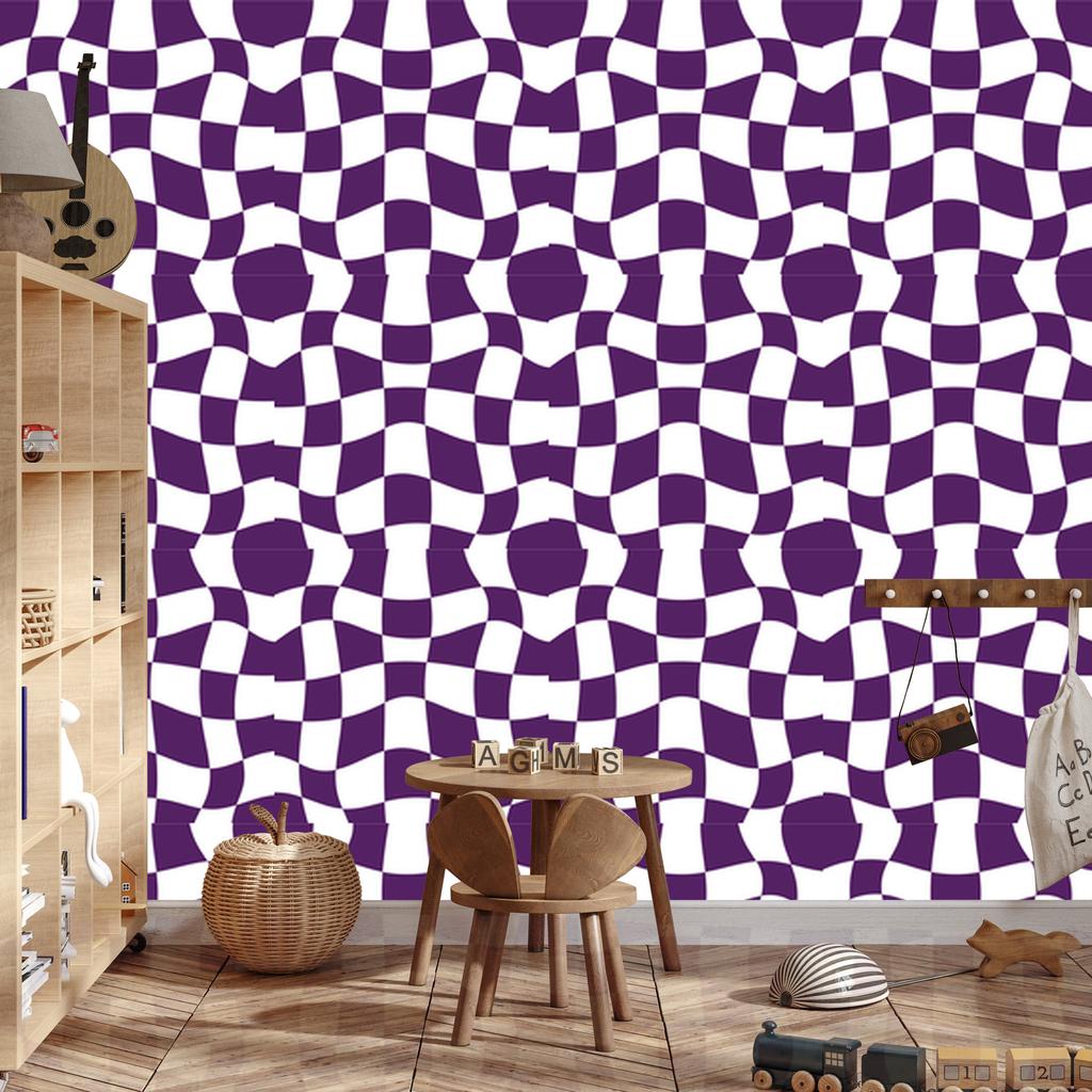 Casual Checkerboard Wallpaper White and Plum for Living Room and Bedroom 50x1000