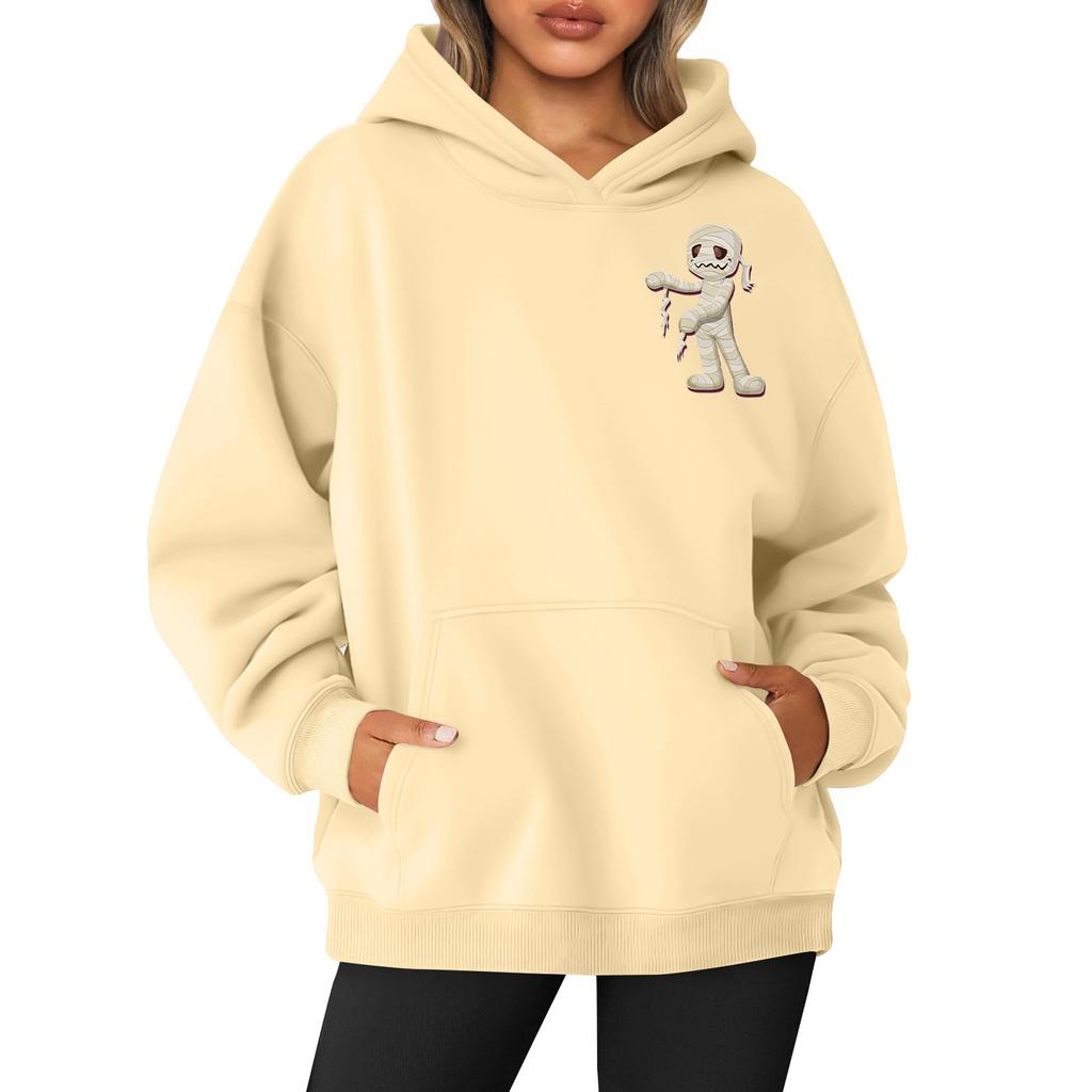 Damen-Kapuzenpullover mit Rundhalsausschnitt, langen Ärmeln und Halloween-Print