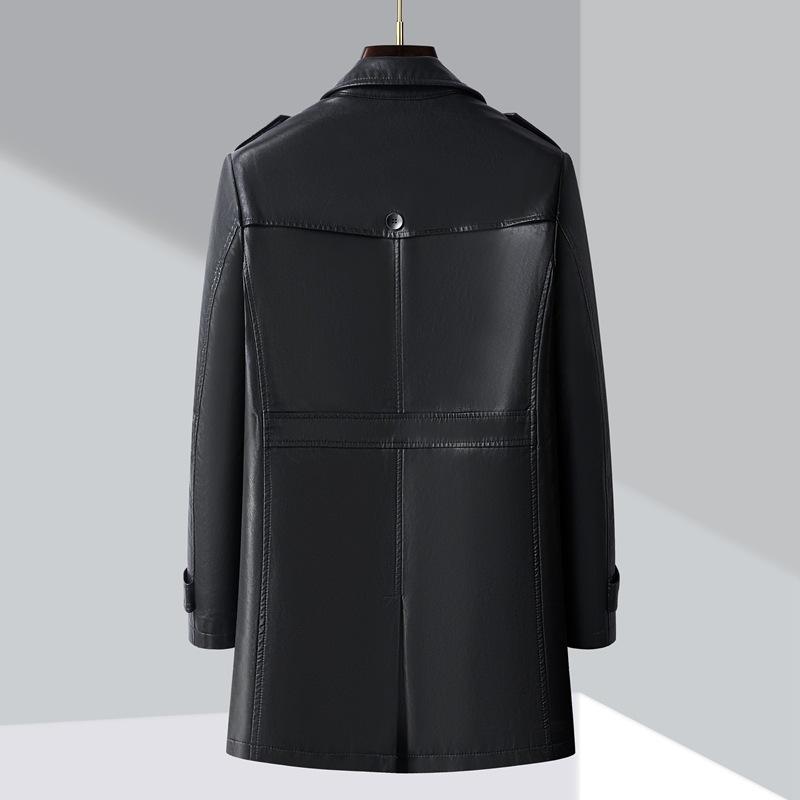 Korean Style Fashionable Simple Mid-length Leather Windbreaker Autumn and Winter New Business Casual Middle-aged and Young Men's Leather Jacket