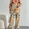 European And American Autumn And Winter Casual Long-Sleeved Retro Pattern Set Women'S Hooded Sweater Trousers Two-Piece Set