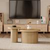 Coffee Table, Double Round Table, Side Table with Natural Wood Slats. Multifunctional Living Room Table