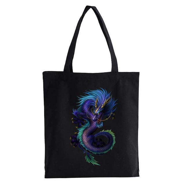 Iaidegou-2 Draak Afdrukken Canvas Tas Shopper Bag Harajuku Grote Capaciteit Punk Gotische Stijl Vrouwen Tassen Klassieke Vintage Schoudertas Bolsas 34*42cm