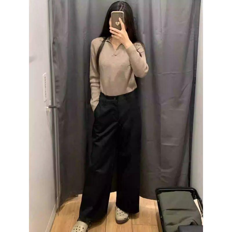 

Fitting Room Wide Leg Cotton Blended Elastic Waist Casual Pants Black XL