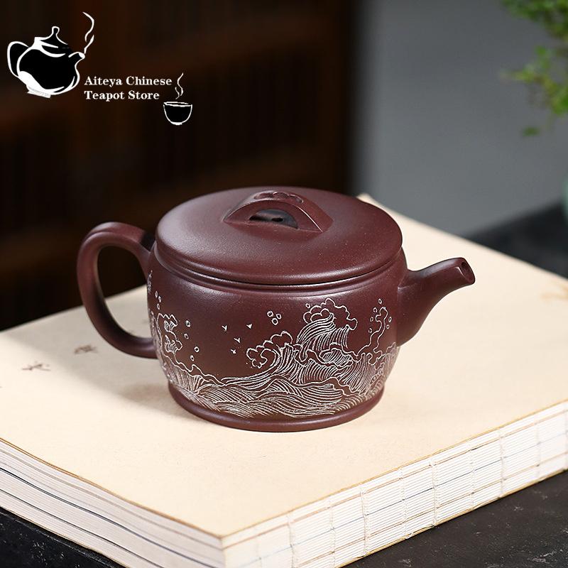 Yixing Lila Tontopf Original Mine Lila Ton Reiner handgeschnitzter Guancanghai Hanwa Topf Trinken Pu'er Chinesische Teekanne 200ml