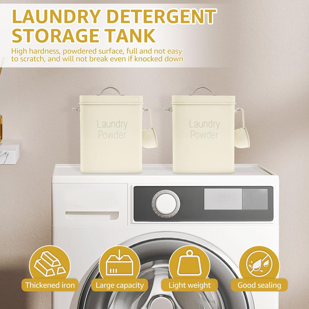 Washing Powder Storage Box Metal Laundry Detergent Box with Handle Lid and Spoon Large Capacity Laundry Powder Bin Storage Can