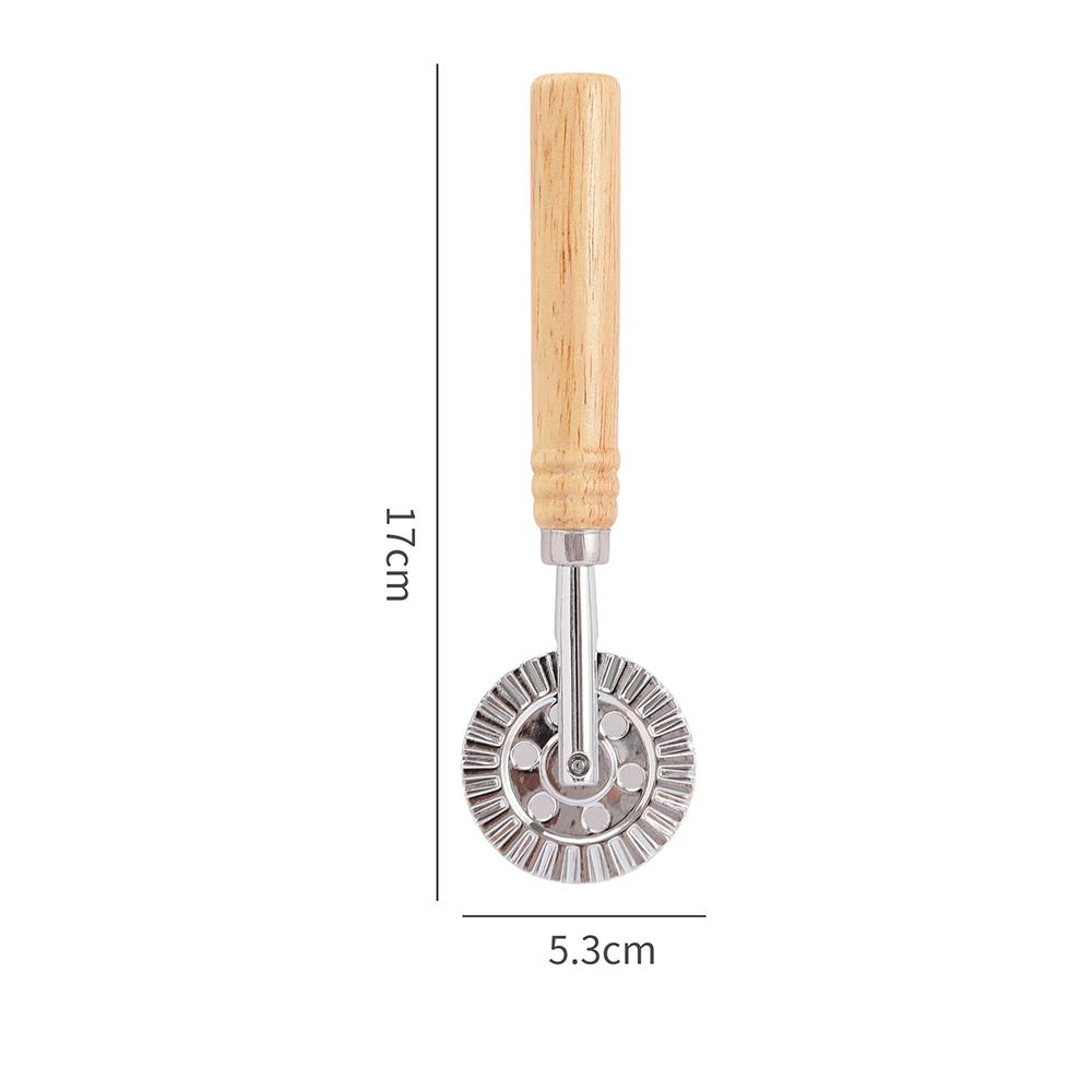 Raviolica Cutter Stamp with Roller Wheel Round Shape with Wood Handle and Grooved Edge Pasta Press Pasta Cutter for Home Kitchen