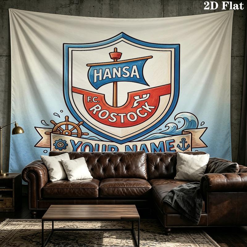 Benutzerdefinierte Name FC Hansa Rostock Gedruckte Wandteppich – Wandbehang für Schlafzimmer, Studentenwohnheime und Heimdekoration
