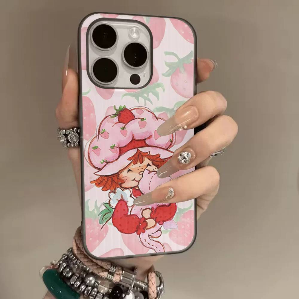 Cartoon Girl S-Strawberry S-Shortcake Corrugated Stripe Phone Case For IPhone 17 16 15 14 13 12 11 Pro Max Plus Pro Shockproof