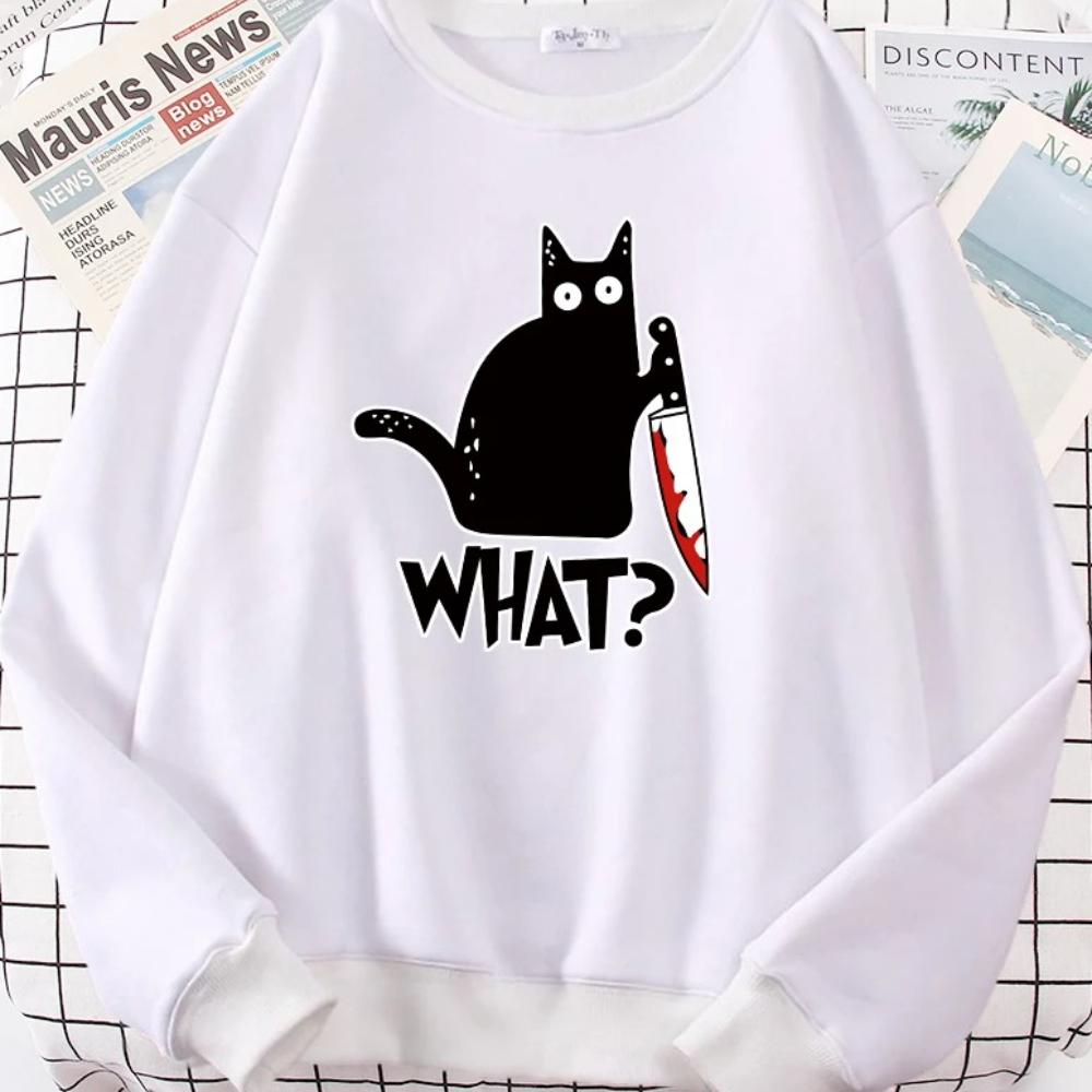 Kuchyňský nůž Černá kočka Cože? Dámská mikina Harajuku Casual s kapucí Módní volná mikina Měkká teplá vintage flísová Dámské topy