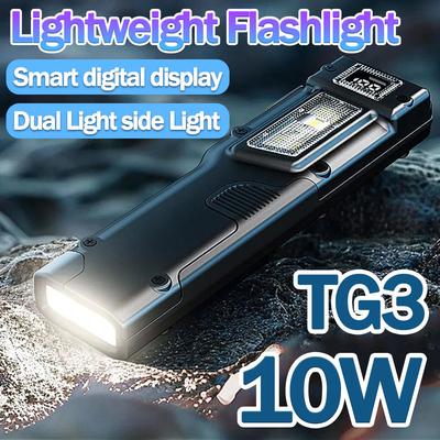 Ultra-bright Flashlight 400-1200 Lumens Rechargeable LED Flat Flashlight with Clip & Digital Display Pocket Flashlight for Camping