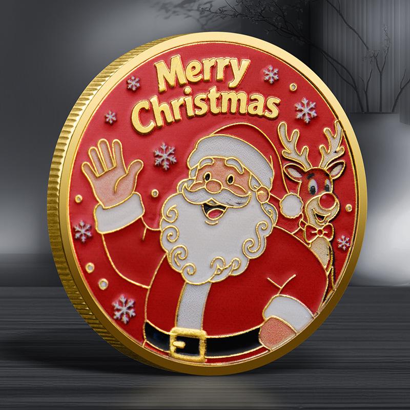 6 Pcs, Santa Claus Commemorative Coins, Colorful Relief Commemorative Medals, Christmas Gifts, Colorful Gold and Silver Coins