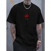 Men's Summer 100 Cotton Fashionable Casual Sports Loose Red Rose Pattern Printed Round Neck Short Sleeved T-shirt Top