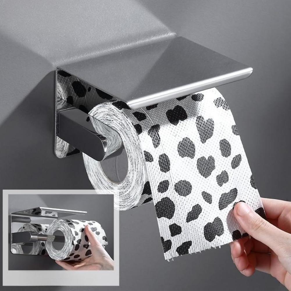 Stainless Steel Toilet Paper Holder with Phone Holder Paper Towel Stand Wall Mounted Floating Paper Shelf for Bathroom Washroom
