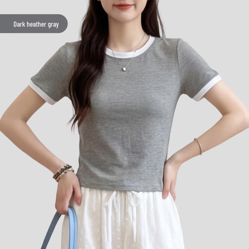 New Women s Color Block Slim Fit Short-Sleeve Round Neck T-Shirt XL (125-145 lbs)