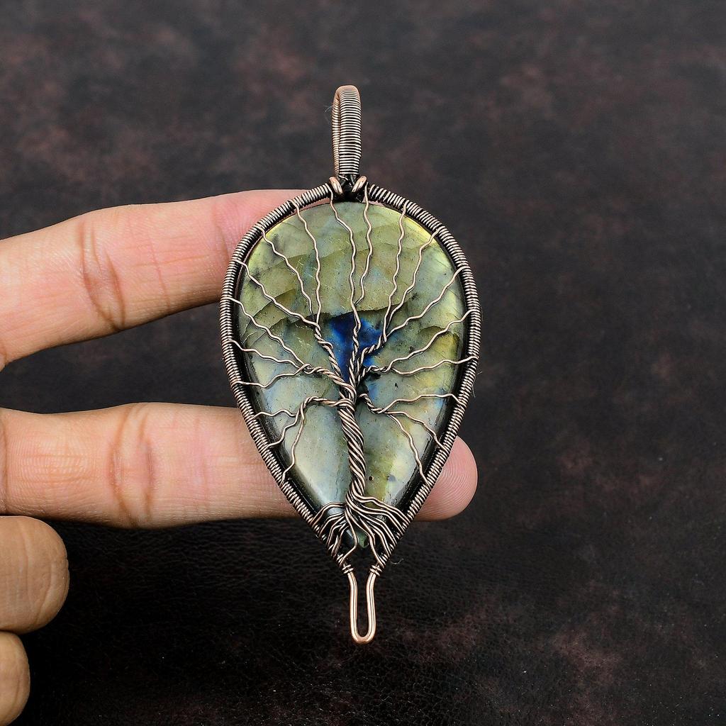 Tree Of Life Labradorite Pendant Copper Wire Wrapped Pendant Handmade Pendant Copper Jewelry Gemstone Pendant Tree Of Life Jewelry For Gift