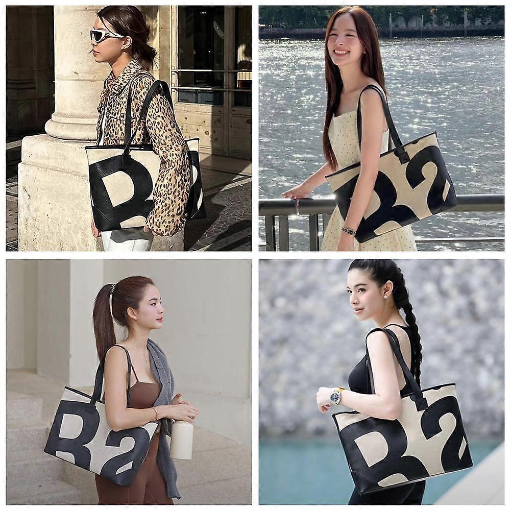 Canvas Tote Bag Large Capacity with Letter Print for Shopping Travel