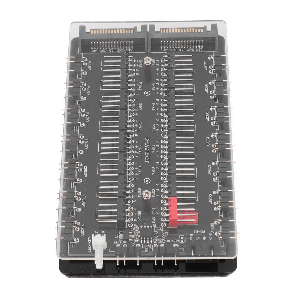 2 in 1 16 Way ARGB PWM Fan Hub SATA Interface Power Supply Magnetic 4Pin PWM 3Pin ARGB Case Fan Hub with Acrylic Case