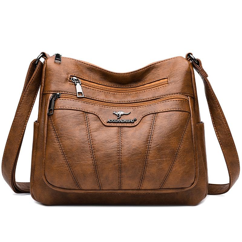 Bag Women's New Korean Version Embroidered Thread Shoulder Messenger Bag Simple, Fashionable and Large-capacity Middle-aged Women's Mother Bag