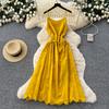 French Holiday Style Strap Hollow Suspender Dress Women's Rose Red Waist Thin Long Dress Sexy Beach Dress