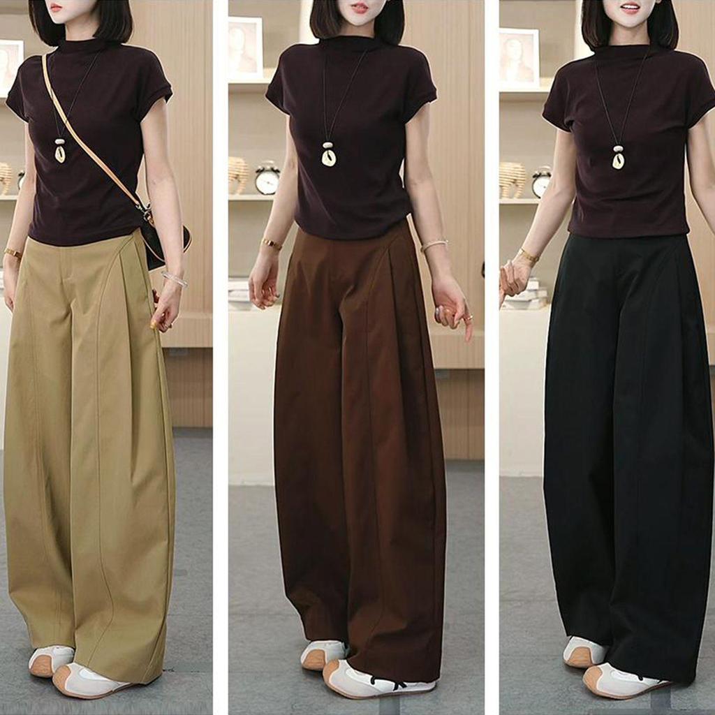 Chic High-Waist Pleated Wide-Leg Pants - Autumn Wrinkle-Resistant Trousers