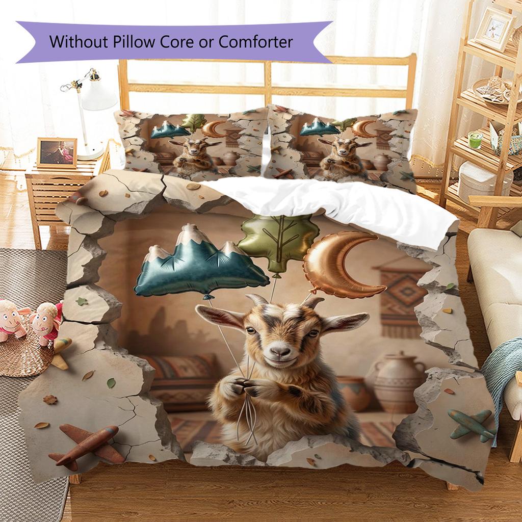 goat Pattern Bedding Quilt Set Quilt Cover Pillowcase Home Decoration Birthday Gift (1 * duvet cover + 2 * pillowcase, without core)