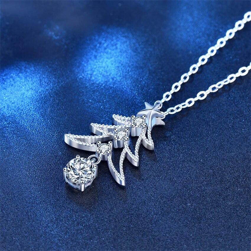 D Color 0.5ct Moissanite Diamond S925 Sterling Silver Necklace Christmas Tree Pendant Necklace For Woman Fashion Party Jewelry