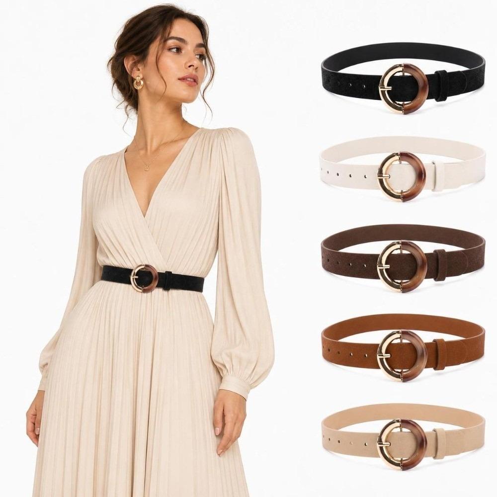 Alloy Metal Buckle Decorative Waistband Gradient Round Ring Buckle Versatile Waist Strap  For Women