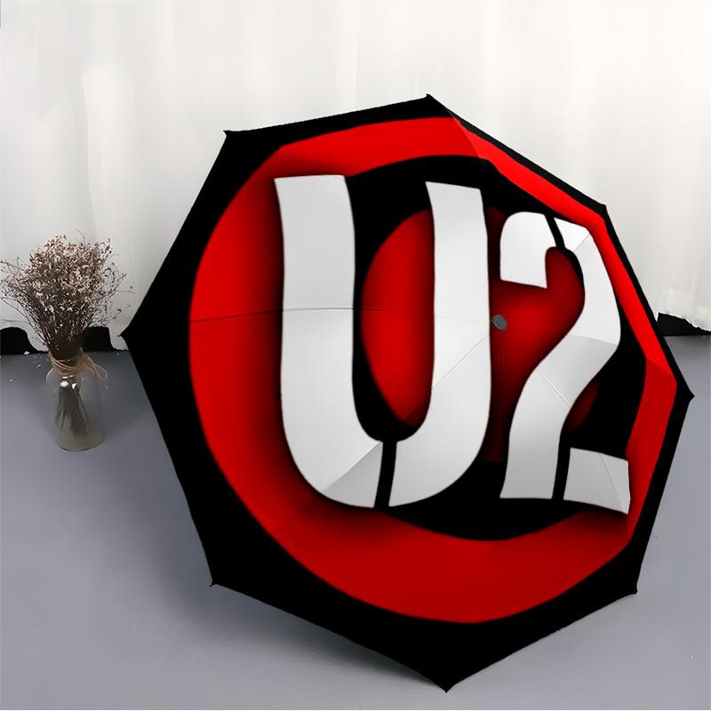 1pc U2, Music Band Logo Automatic Open/Close Umbrella - Compact Travel Umbrella with 8-Rib Durable Frame, Lightweight & Portable for Commuting, Fashio