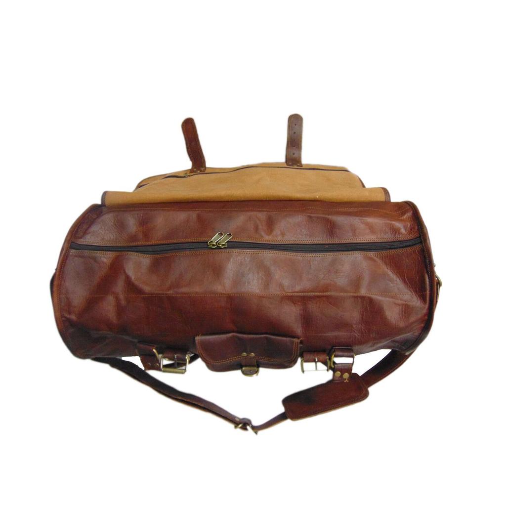 Goat Leather 24" Round Duffel Travel Sport Cabin Bag