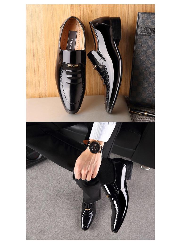Men's Patent Leather Formal Shoes - Shiny Cowhide Pointed Toe Wedding Dress Shoes
