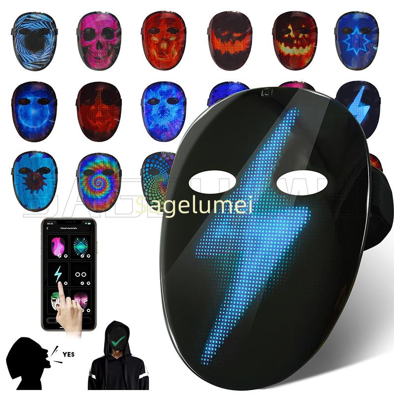 

Cool LED Mask App Programmable Control Halloween HD Luminous with Voice Recognition Gesture Sensing Support Video Animation Face