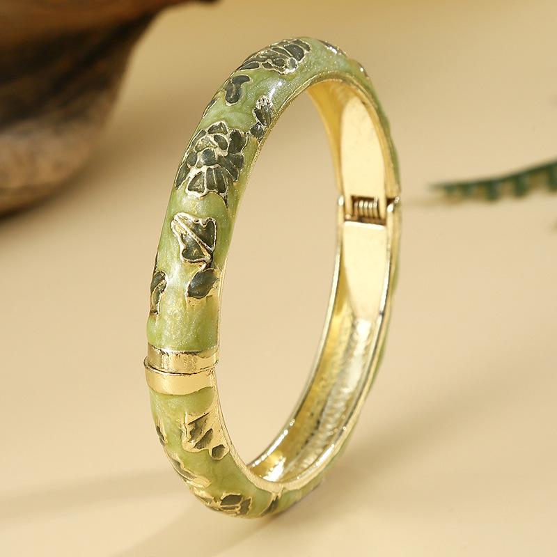 Chinese Style Colorful Cloisonné Peony Enamel Bracelet - Women's Retro Drip Spring Design