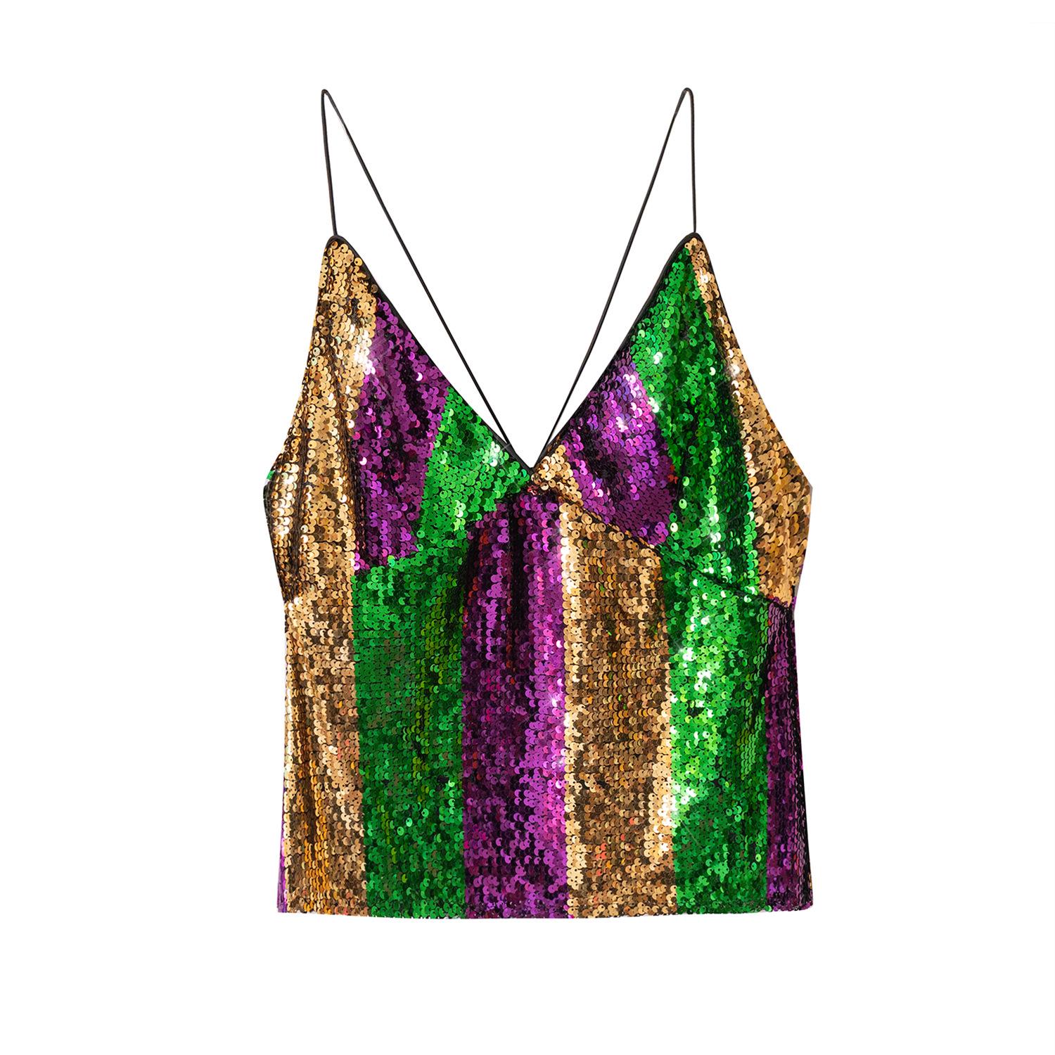 Autumn Glam Sequin Backless Spaghetti Strap Camisole One Size