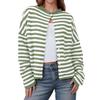 Womens Striped Cardigan Casual Long Sleeve Open Front Button Down Loose Knit