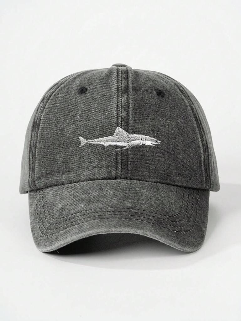 Unisex Vintage Washed Shark Embroidered Baseball Cap Casual Outdoor Hat