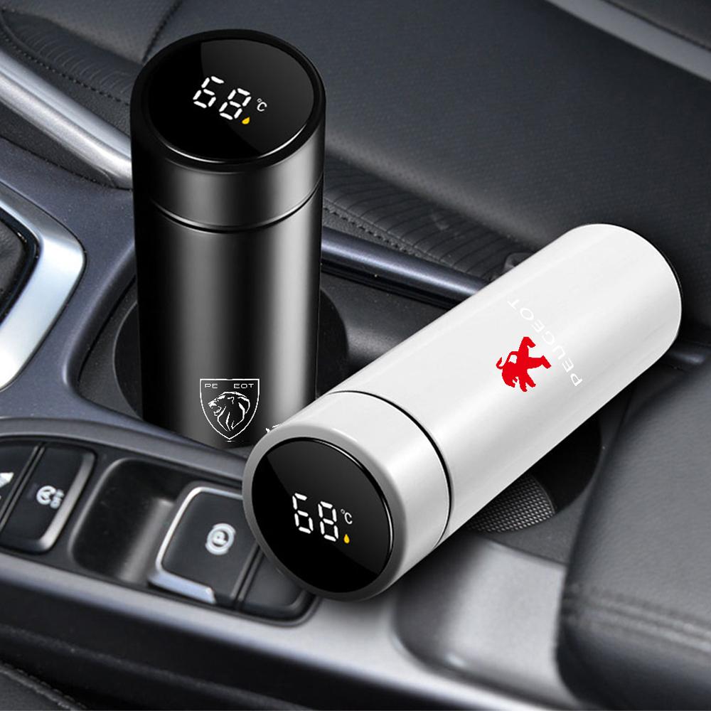 Stainless Steel Vacuum Car Emblem Smart Thermos Cup With Temperature Display For Peugeot 206 208 207 306 307 308 406 407 408 508