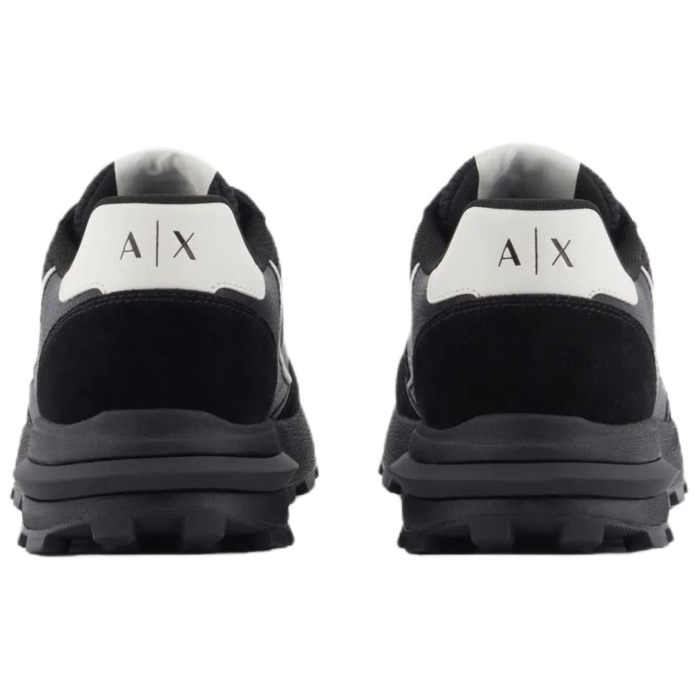 Armani Exchange Leather Lace-Up Thick Sole Mesh Splicing Sneakers 3.6cm Low Top Casual Shoes Men sneakers Black XM002197AF17447MC024