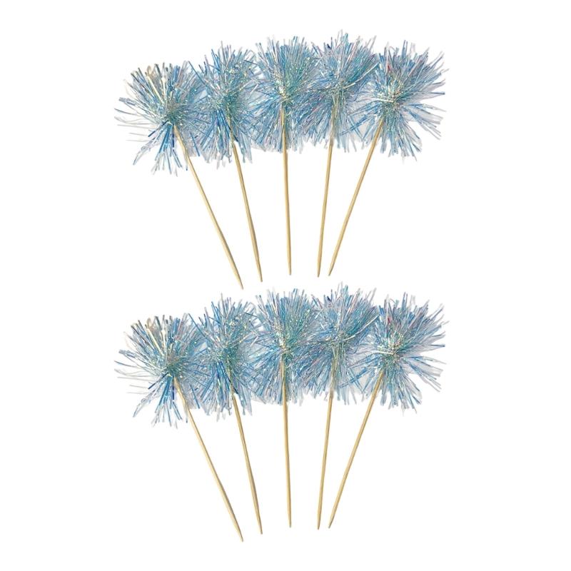 10Pcs Wooden Cake Decorations Colorful Tinsel Cake Insert Sticks Embellishments For Birthday Wedding Anniversary Party