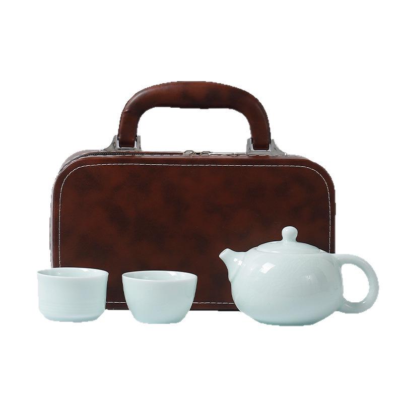 Portable Ceramic Travel Tea Set: One Pot, Two Cups - Perfect for Outdoor Use or Dragon Boat Festival Gifts