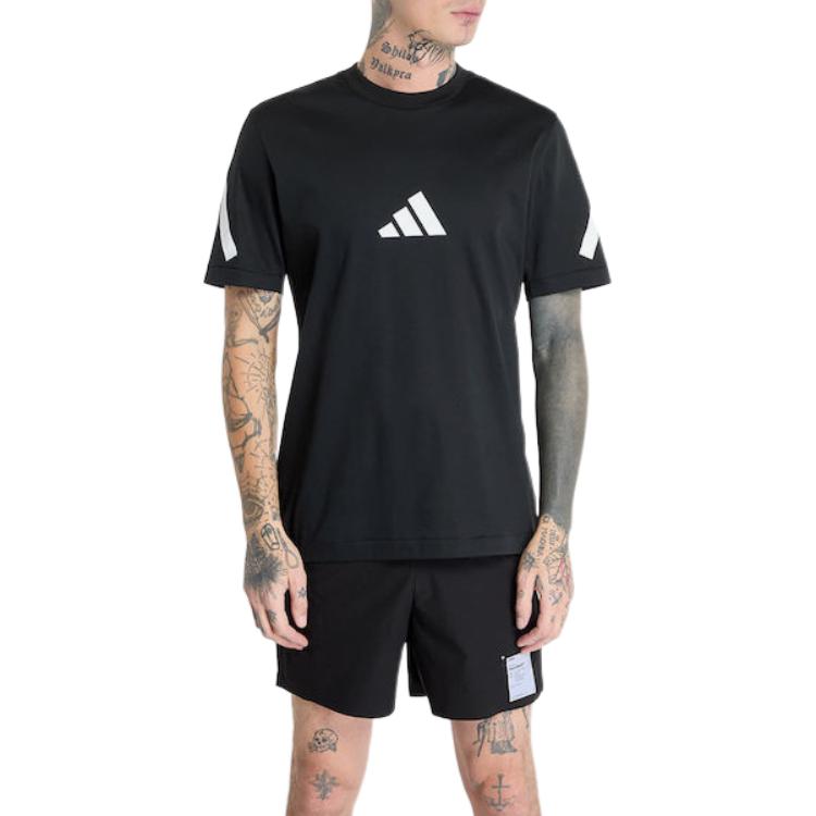 adidas T-shirt a Maniche Corte con Stampa Logo Girocollo Uomo Top Nero JC7920