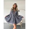 2025 Elegant Chiffon V-neck Ruffle Edge Design Dress Lace-up Long-sleeved A-shaped Skirt