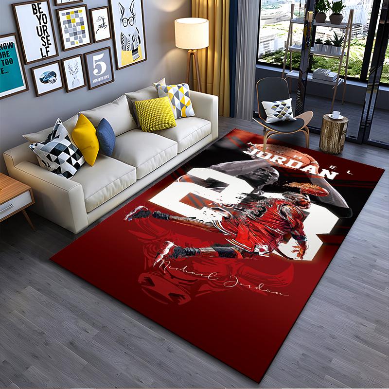 Sports Area Rug, Michael Jordan Chicago Bulls Number 23 Brush Art Dunk Red Dark Print, Fan Decor, Non-Slip Mat