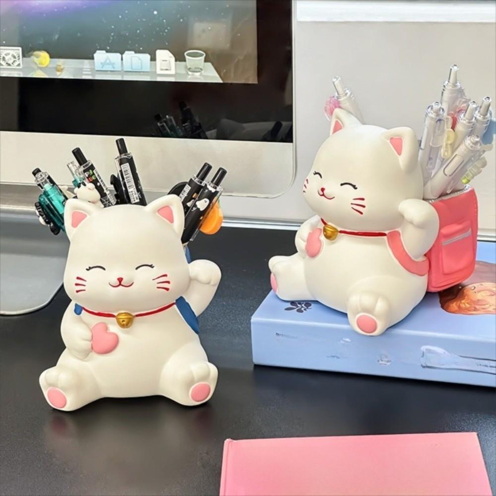 Multi Functional Small Cat Pen Holder Cartoon Makeup Brush Holder Desktop Storage Ornaments  Home