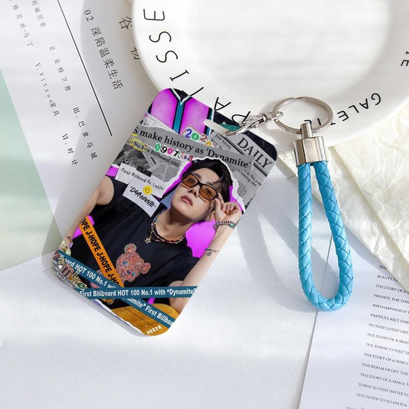BTS Sliding Photocard Holder, Protective ID Badge Card Case with Braided Keychain Strap, Student Campus Bus Meal Card Protector Merch for ARMY