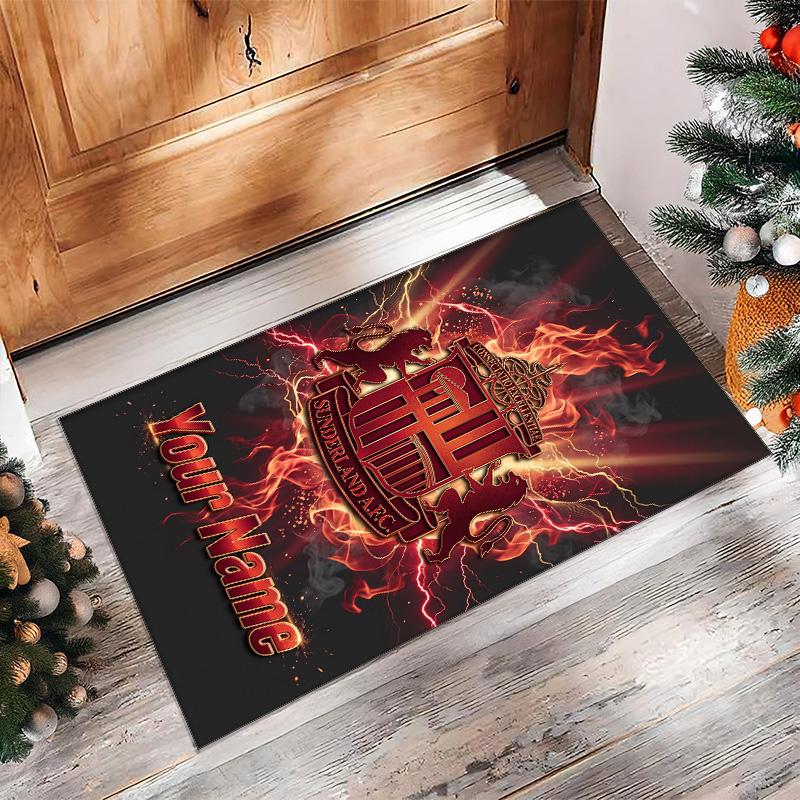 Sunderland FC Bedruckter Kristall-Samt-Teppich Rutschfester Kristall-Samt-Teppich für Sofa, Schlafzimmer, Innenbereich, Heimdekoration