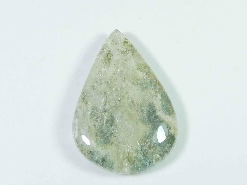 57 karátů. Lodolit Zahradní Křemen Hruška Křišťál Kabošon Volný Drahokam 28X41X5MM SK-3387