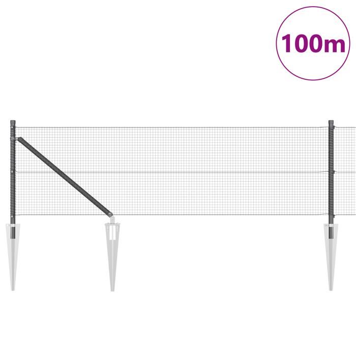 VidaXL Clôture en fil soudé avec 13 piquets gris 0.4x100 m en acier 3352248